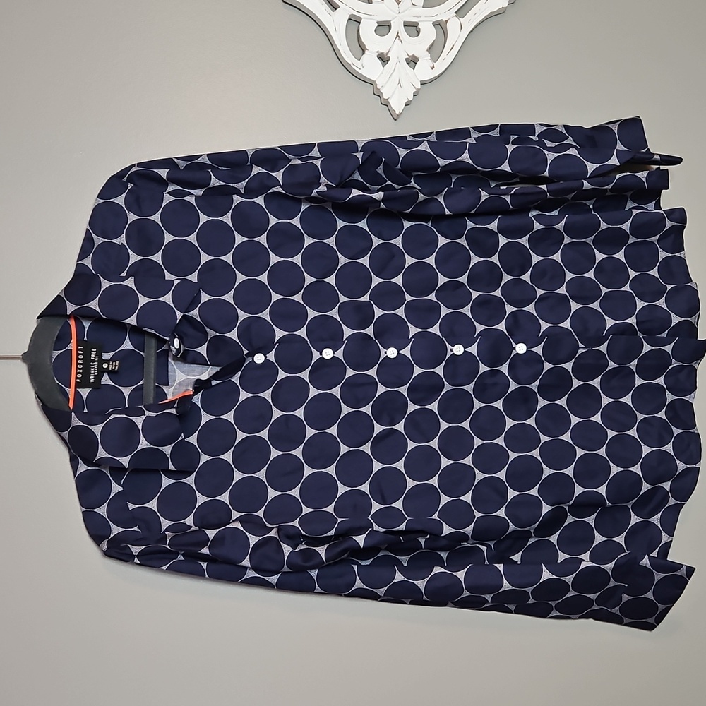 Foxcroft Navy and White Polka Dot Button Down Shirt